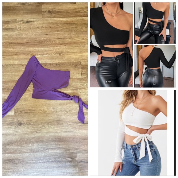 Better Be One Shoulder Tie Side Crop Top. Purple - Picture 1 of 9